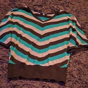 AB Studio Black, Gray, and Teal Striped Crop Top